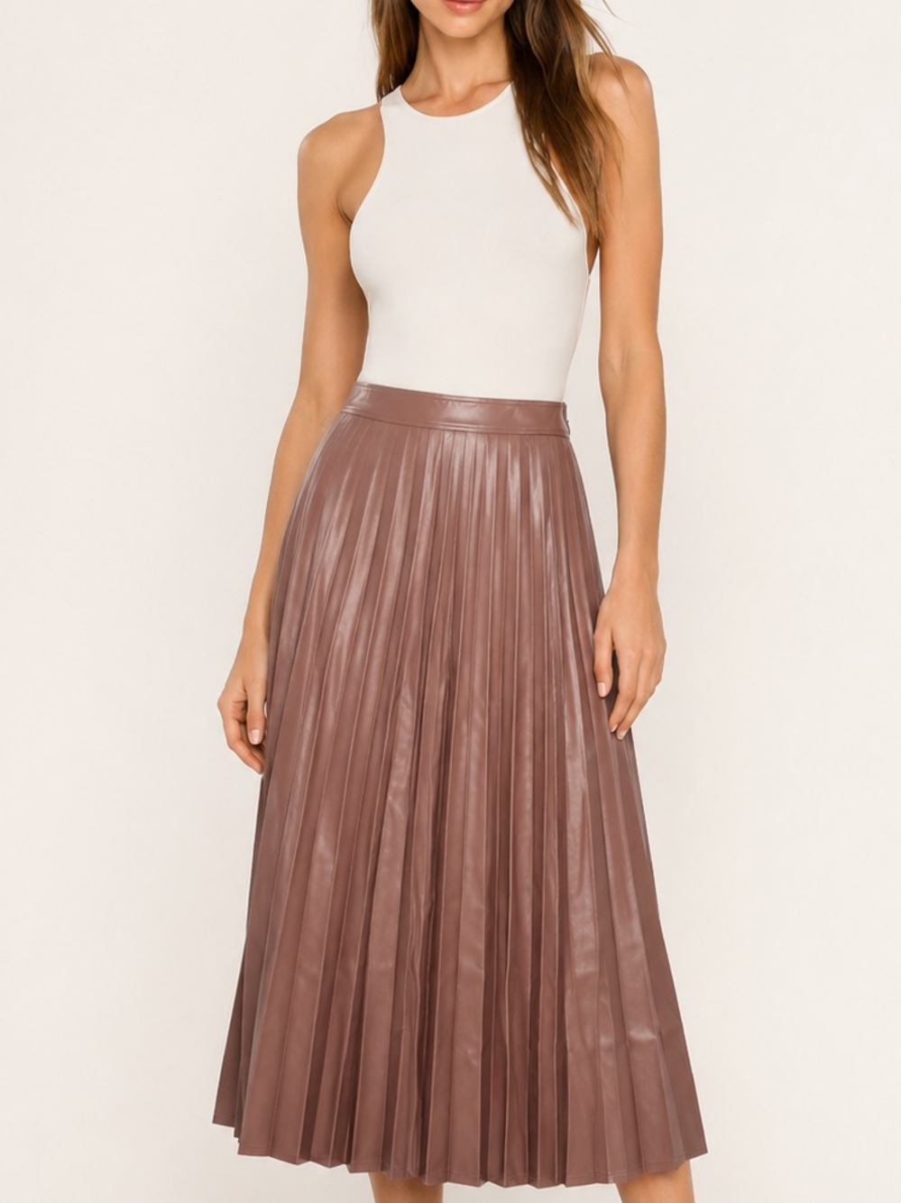 Cinq a Sept Vegan Leather Pleated Midi Skirt Size 4
